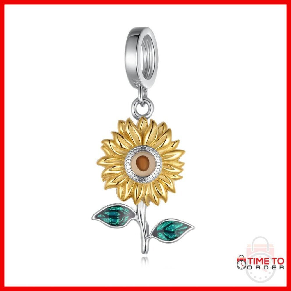 925 Sterling Silver Mustard Seed Sunflower Charm Bracelet Jewelry Gift